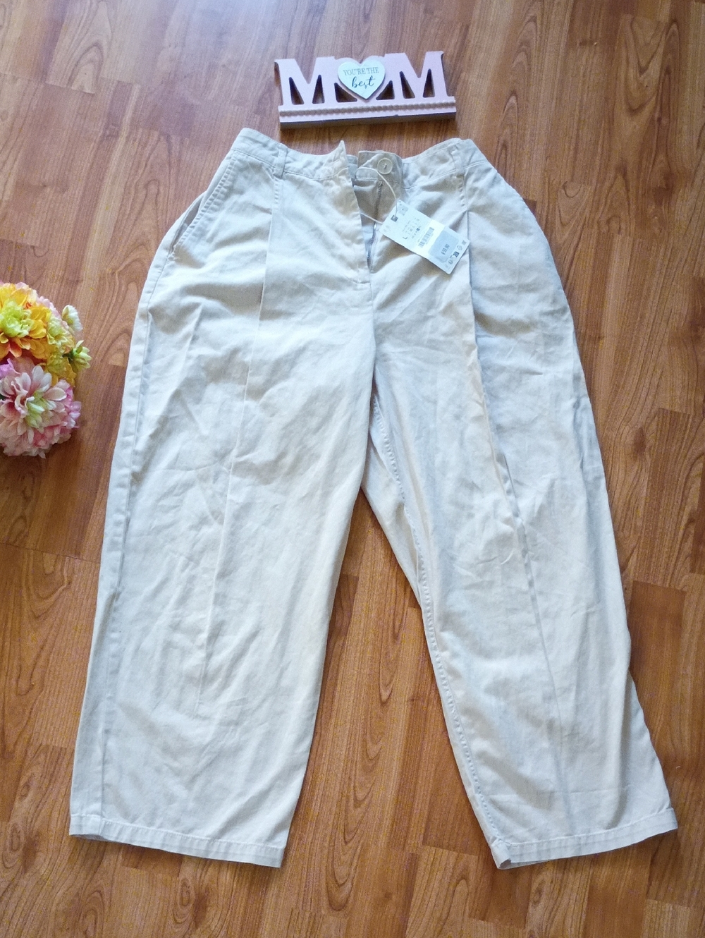 Zara Light Beige Pleated Chinos
